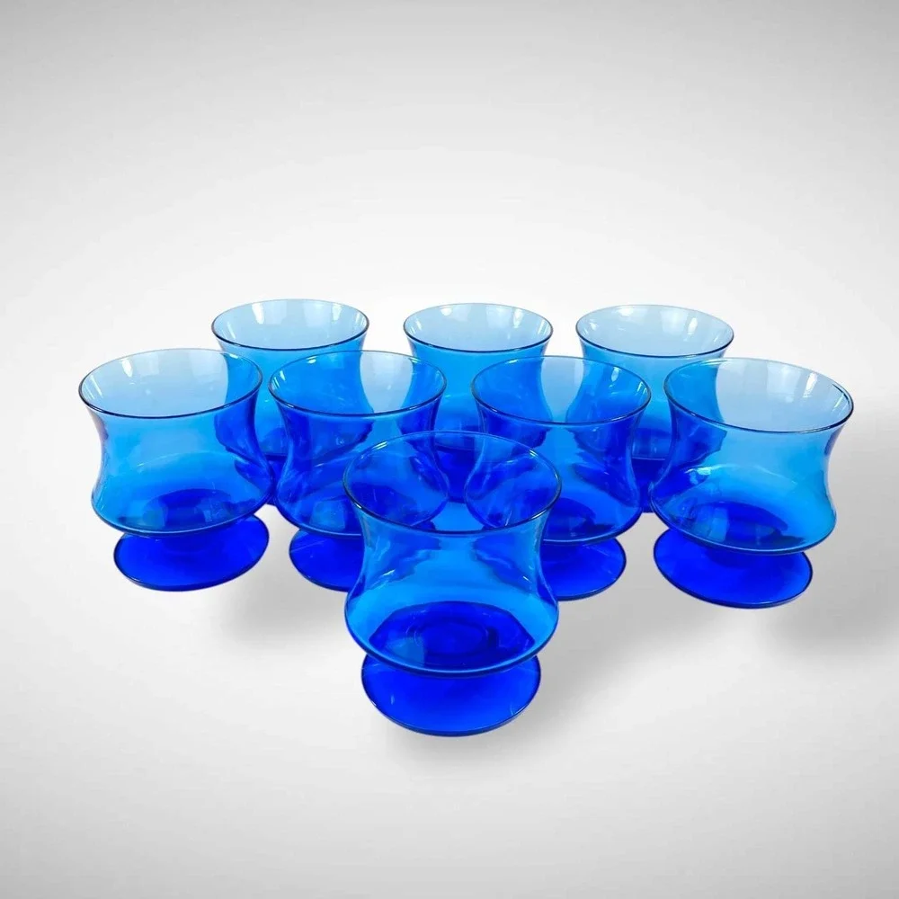 Seneca‎ Fashionables Delphine Blue Low Footed Wine Glasses Set of 8 1970s